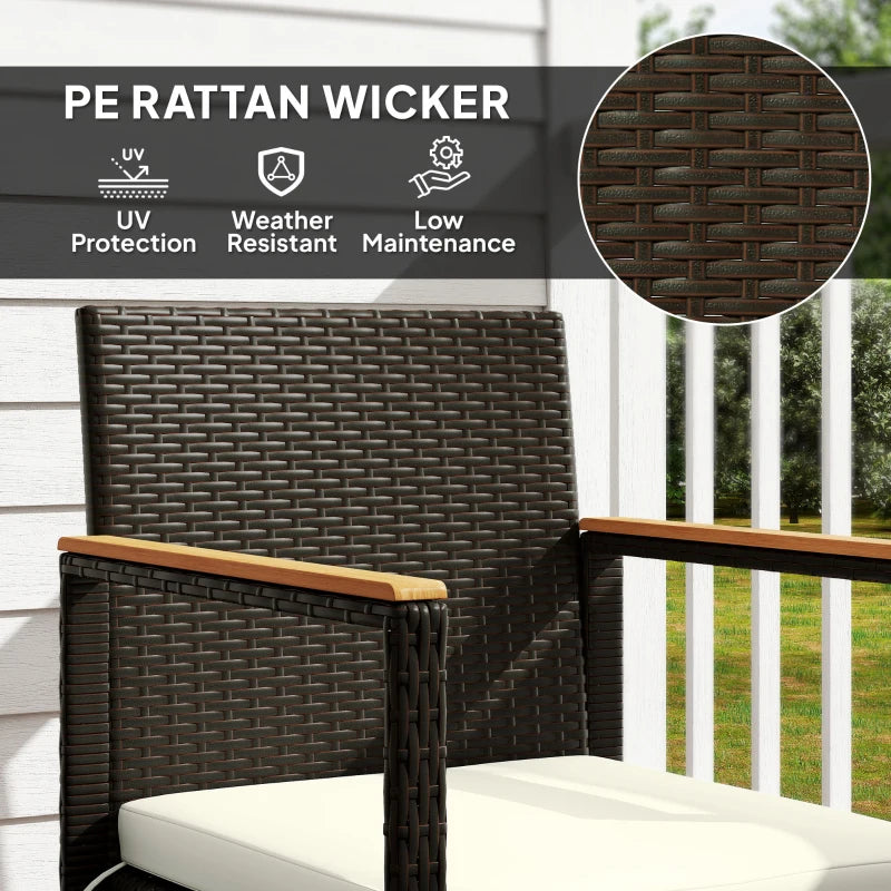 3 Pieces Wicker Patio Furniture Set, Rattan Bistro Set w/ Acacia Wood Table & Removable Cushions, White