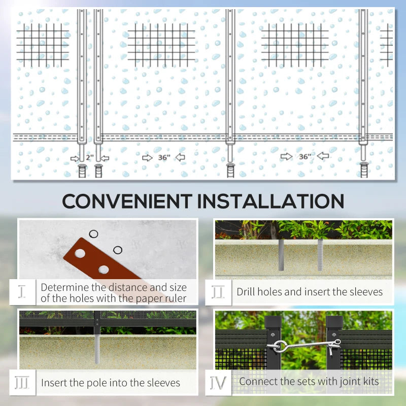 4 Panel Swimming Pool Fence, Aluminium Rustproof Pool Fencing, 4' x 12', Black