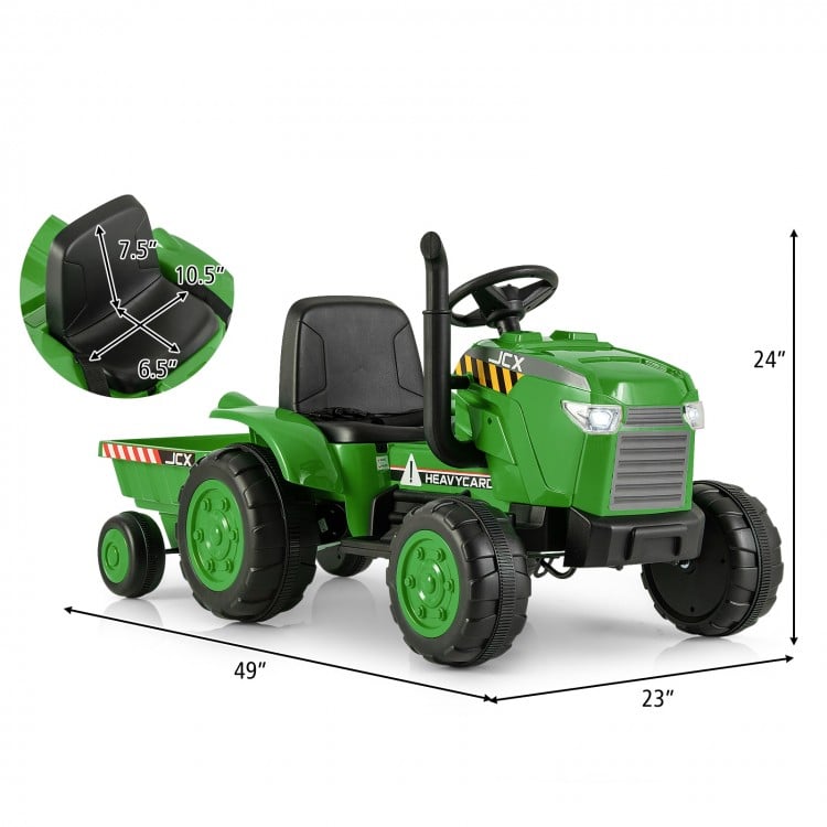 12V Kids Ride On Tractor with Trailer and Remote Control-Dark Green