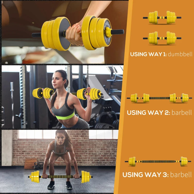 Soozier Dumbbell & Barbell Adjustable Set 44lbs Plate Bar Clamp Rod for Strength Training, Full Body Workout, Muscle Building Men Women Home Gym Sports Area Exercise Ergonomic