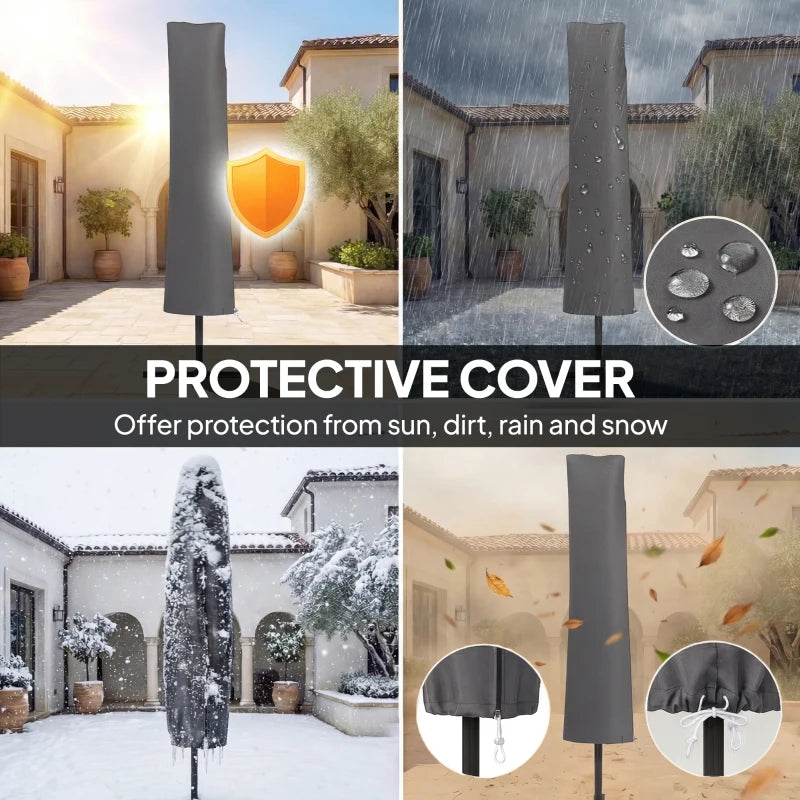 10FT Cantilever Patio Umbrella with 8 Ribs, Offset Patio Umbrella with Cover and Wind Ropes for Garden, Yard, Khaki