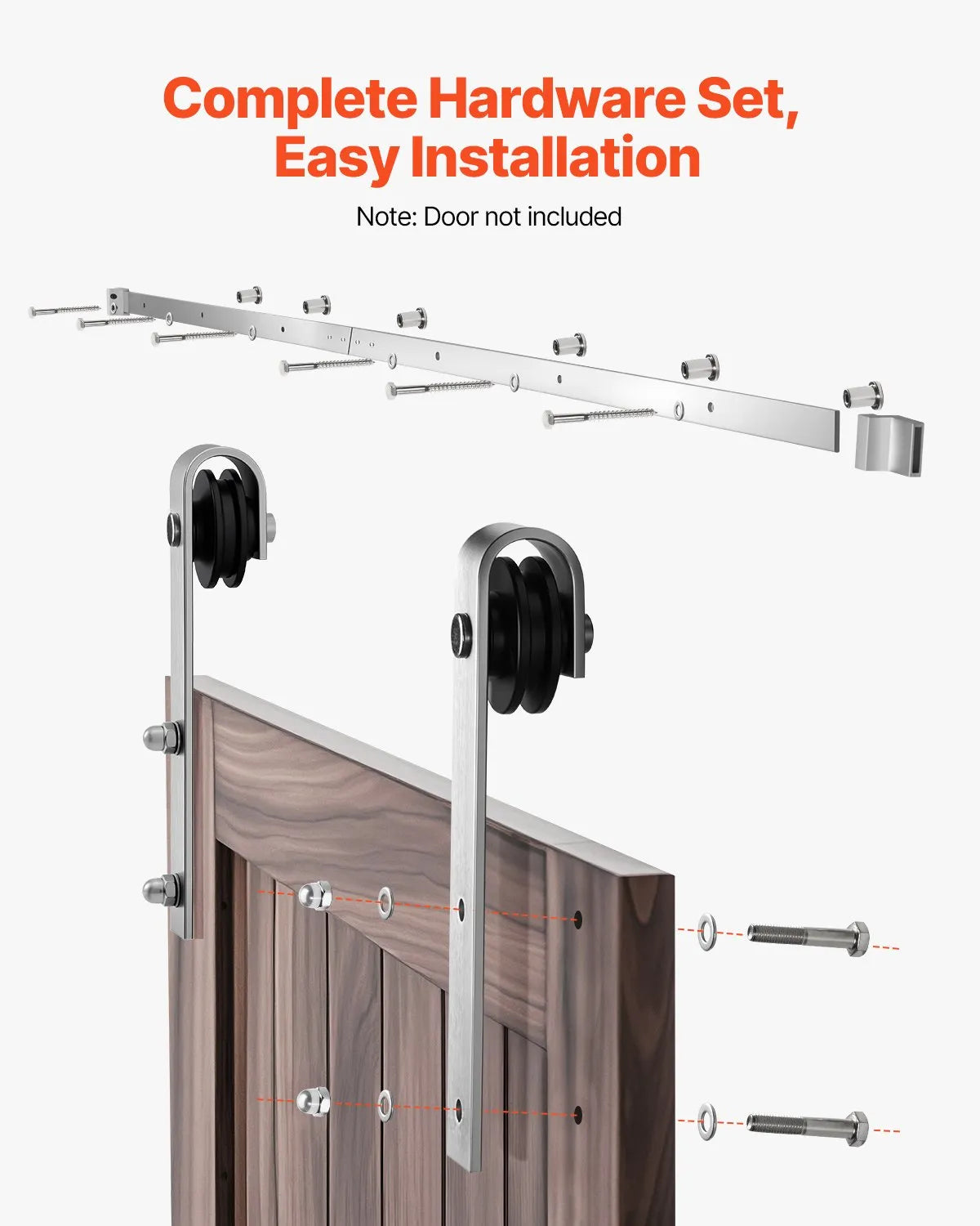 VEVOR 8FT Sliding Barn Door Hardware Kit for Single Sliding Barn Door Silver
