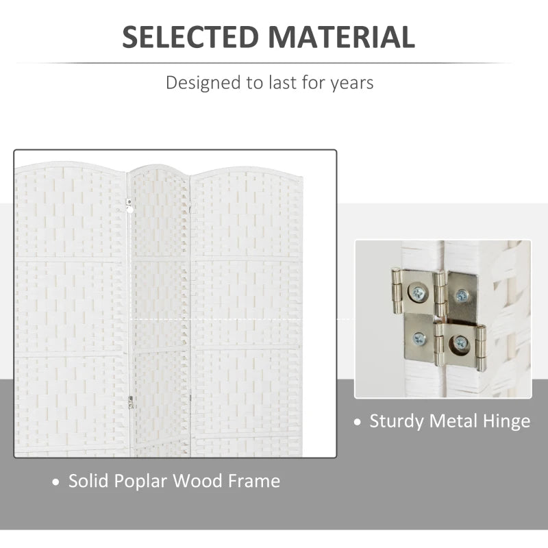 6ft Folding Room Divider, 4 Panel Wall Partition with Wooden Frame for Bedroom, Home Office, White