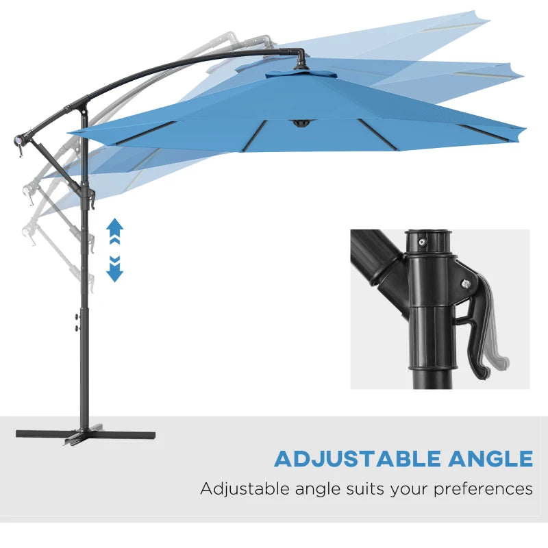 10' Deluxe Patio Umbrella, Outdoor Market Parasol, Banana Hanging Offset Sunshade with Crank, Cross Base, Blue