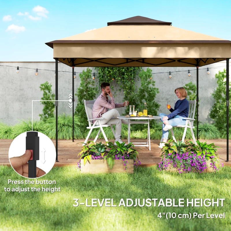 10.7 x 10.7ft Pop Up Gazebo, Adjustable Instant Sun Shelter with UV30+ Roof Cover, Removable Mesh Curtains, Beige