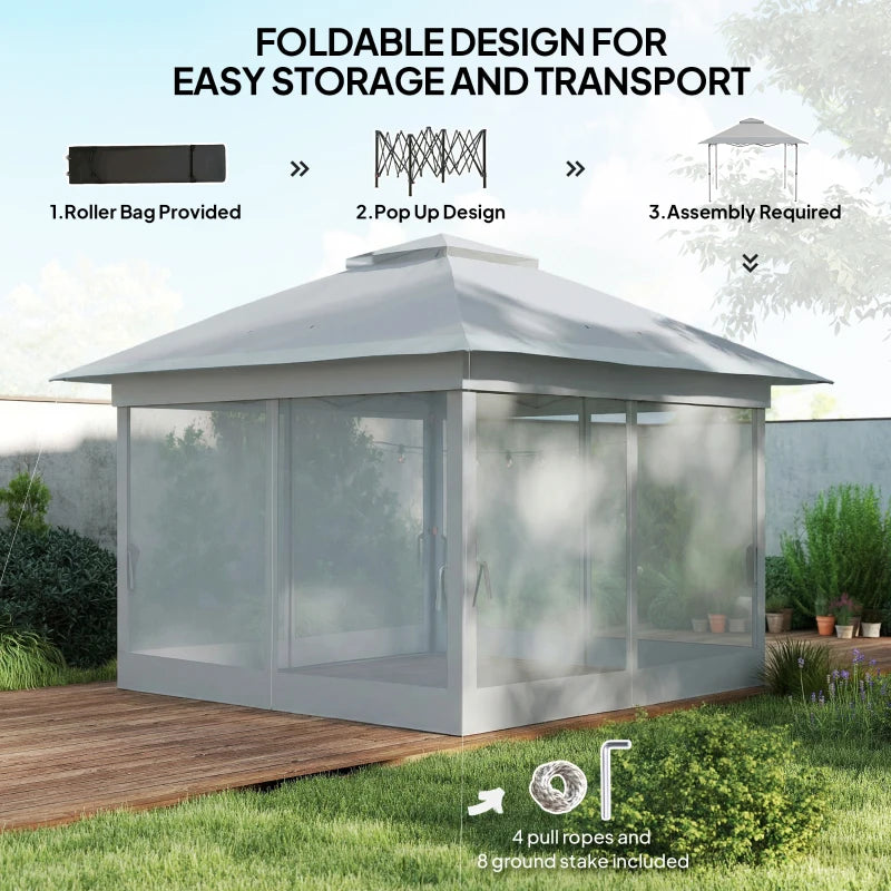 12' x 12' Foldable Pop-up Party Tent Instant Canopy Sun Shade Gazebo Shelter with Steel Frame, Light Grey