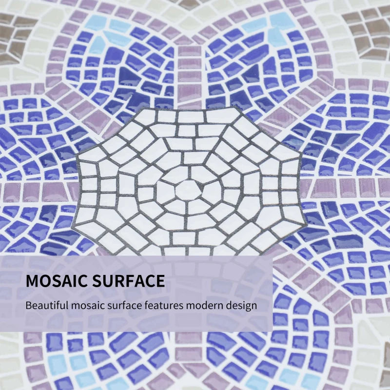 23.6" Mosaic Round Patio Table with Ceramic Tabletop, Outdoor Furniture, Multicolor