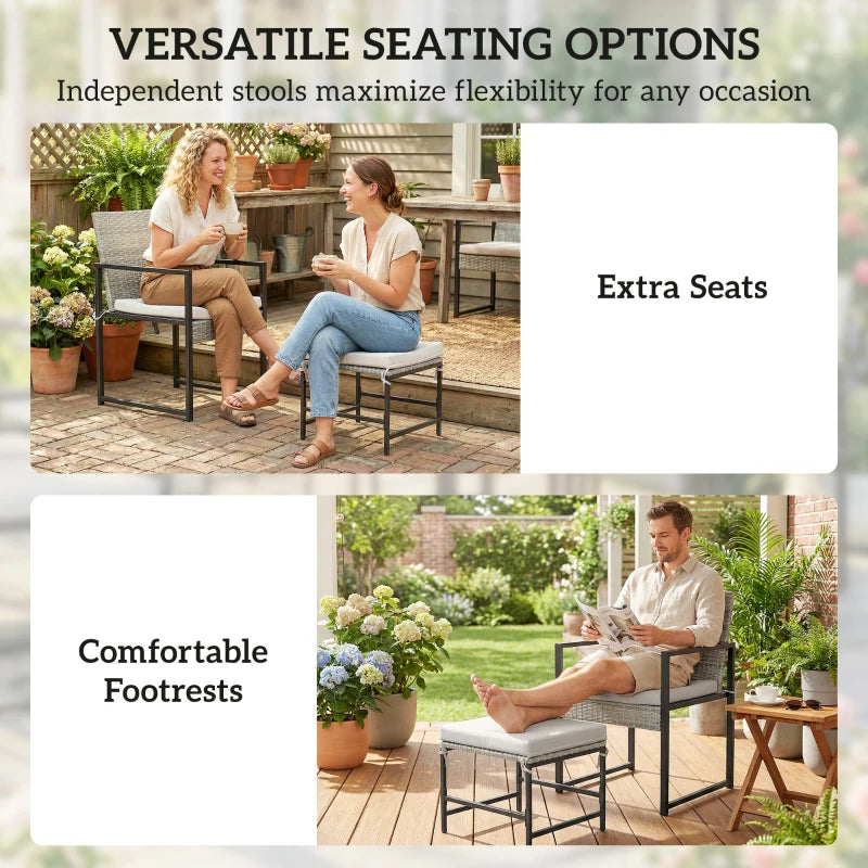 11 Pieces Wicker Patio Dining Set, Rattan Outdoor Furniture Set with 6 Armchairs, 4 Stools, Light Grey
