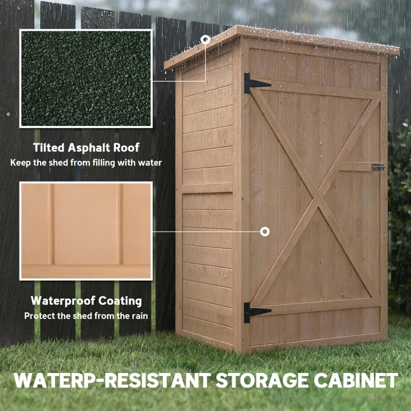 29.9"x21.7"x45.3"Garden Storage Shed with Asphalt Roof, Outdoor Storage Cabinet w/ Shelves, Natural