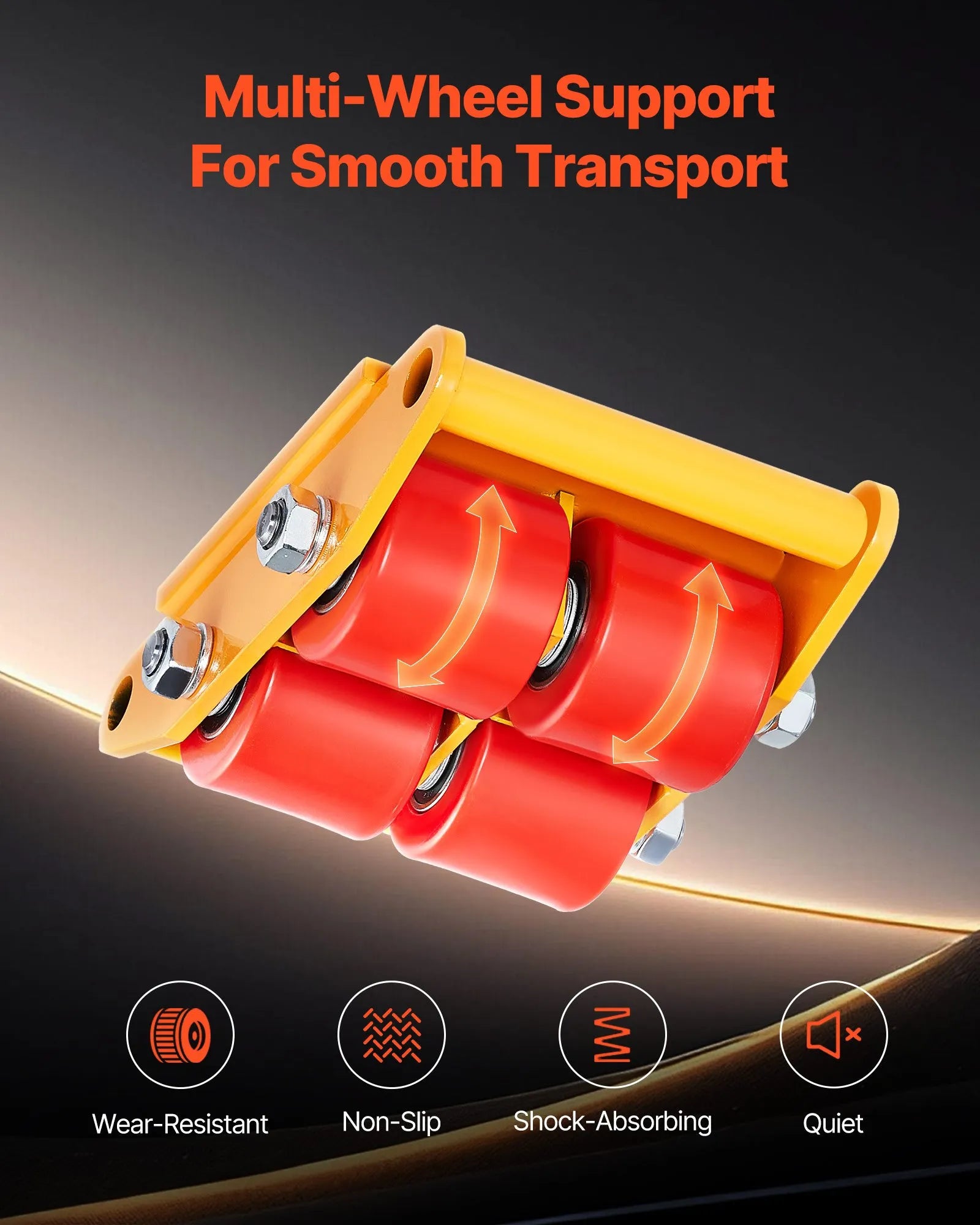 VEVOR 4PCS Machinery Skate Dolly, 17637LBS/8T Industrial Machinery Mover, Heavy Duty Carbon Steel Machinery Moving Skate with 4 PU Wheels and 360° Rotation Non-Slip Cap for Warehouse Workshop Factory