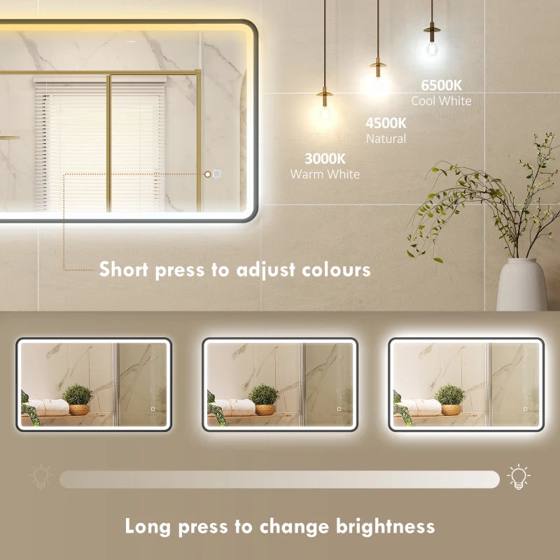 40" x 24" Bath Mirror with LED Lights, Wall Mounted Restroom Mirror, 3 Colours, Dimmable, Horizontal/Vertical, Black