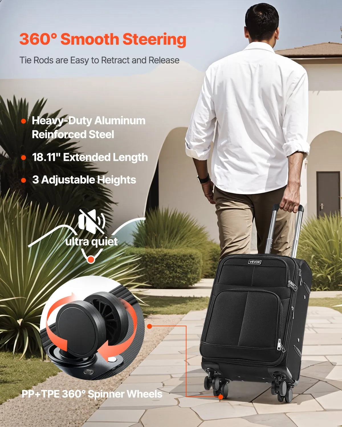 VEVOR 20" Softside Expandable Luggage with Spinner Wheel Carry on Suitcase Black