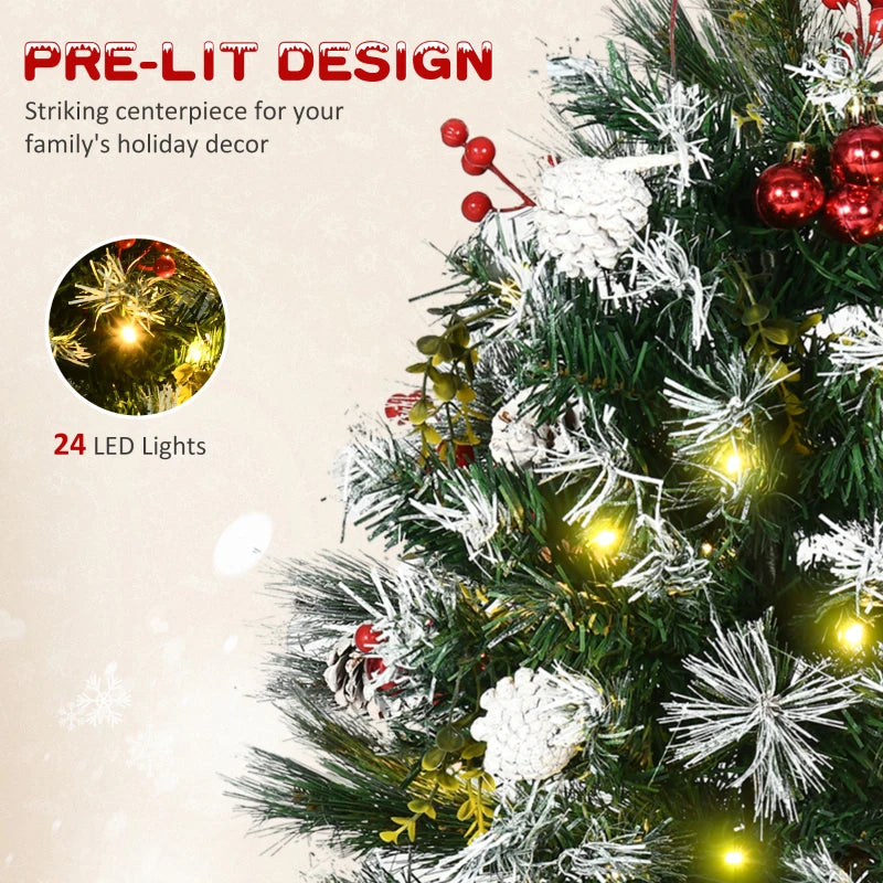 2 Foot/23 inch 2 Pack Prelit Artificial Christmas Tree Cordless with 70 Branches, Warm White LED lights, Red Berries, Pine Cones, Balls, for Outdoor Entryway, Green