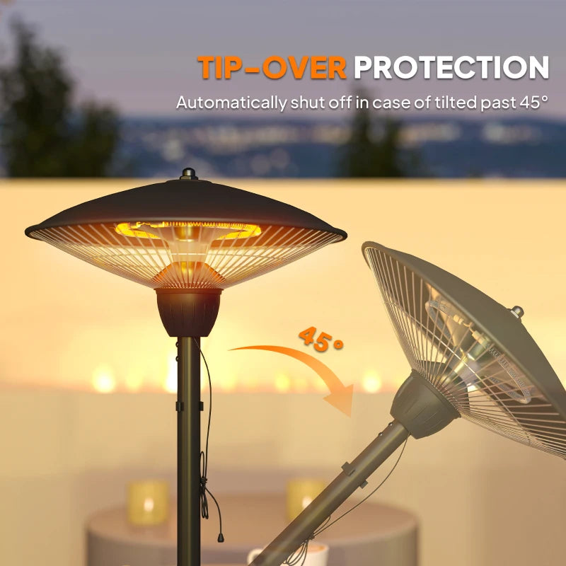 1500 W Electric Patio Heater with Tip-Over Protection, Outdoor Heater with Pull Switch, Black