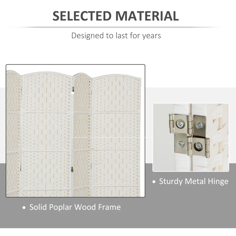 6ft Folding Room Divider, 6 Panel Wall Partition with Wooden Frame for Bedroom, Home Office, White