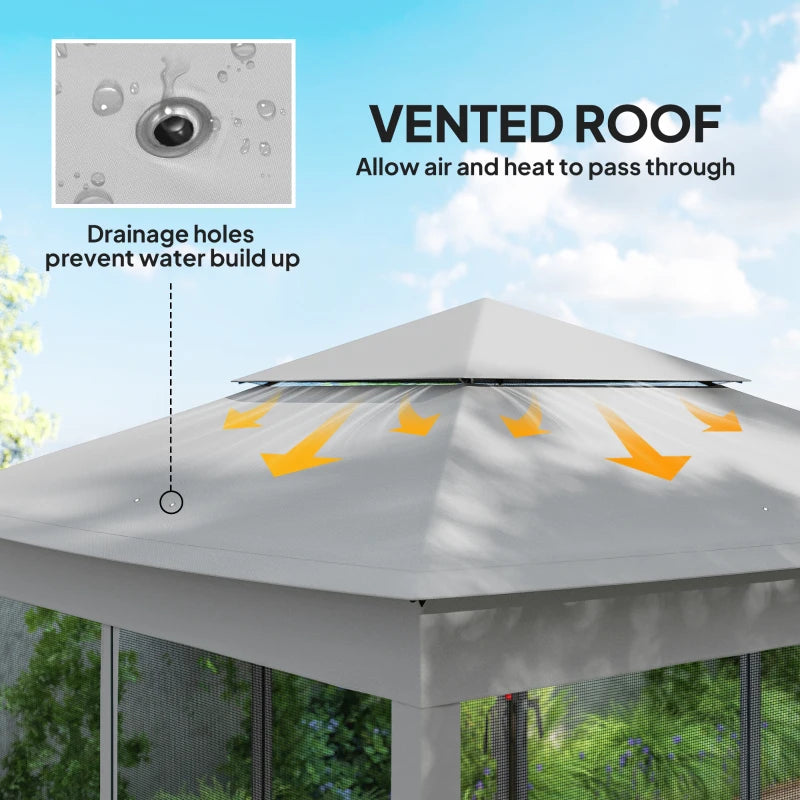 11' x 11' Pop Up Canopy 2-Tier Soft Top Shelter Event Tent w/ Netting Carry Bag for Patio Backyard Garden, Light Grey