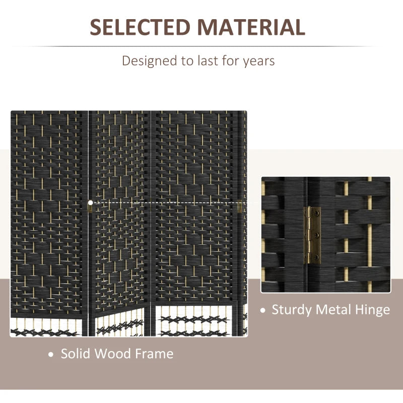 4 Panel Folding Room Divider, Portable Privacy Screen, Wave Fiber Room Partition for Home Office, Black