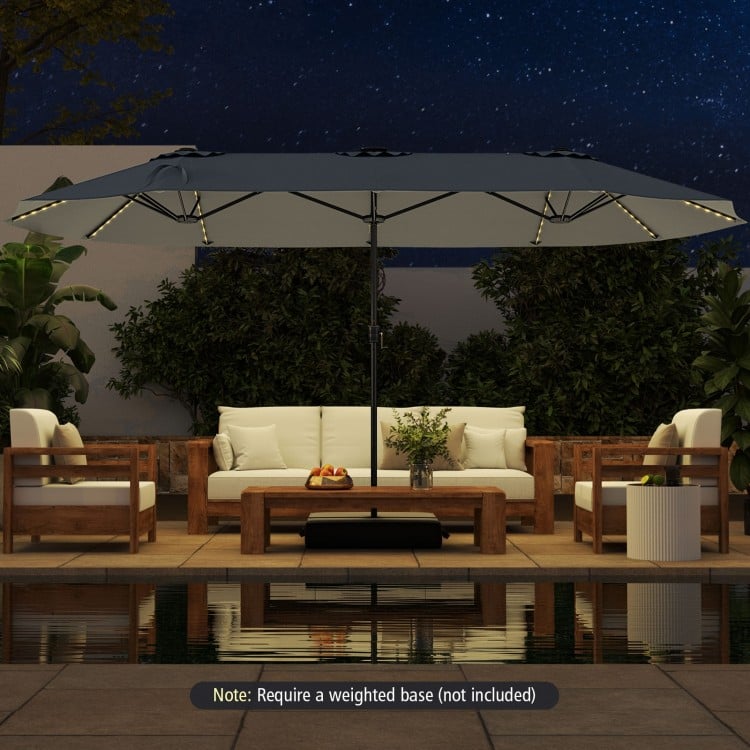 15.5 FT Extra-Large Patio Umbrella with LED Solar Lights and Crank Handle-Gray