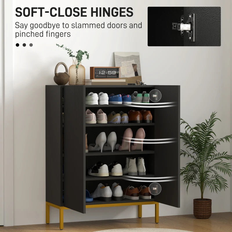 Shoe Storage Cabinet with Adjustable Shelves and Soft-Close Hinges, for 15-20 Pairs of Shoes, Black