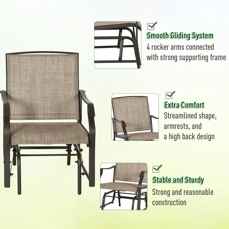 3 Piece Patio Glider Set Outdoor Gliders with Breathable Mesh Seat, Glass Top Table for Garden, Yard, Mixed Brown