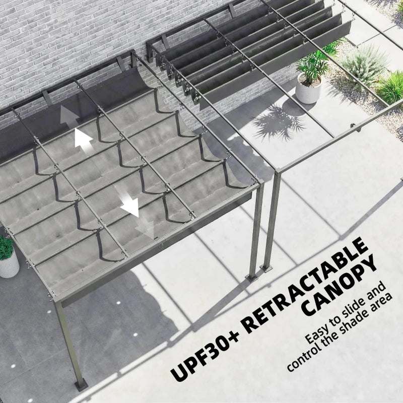 10' x 10' Retractable Pergola Canopy, Wall-Mounted Pergola, Outdoor Sun Shade Shelter for Garden, Balcony, Dark Grey