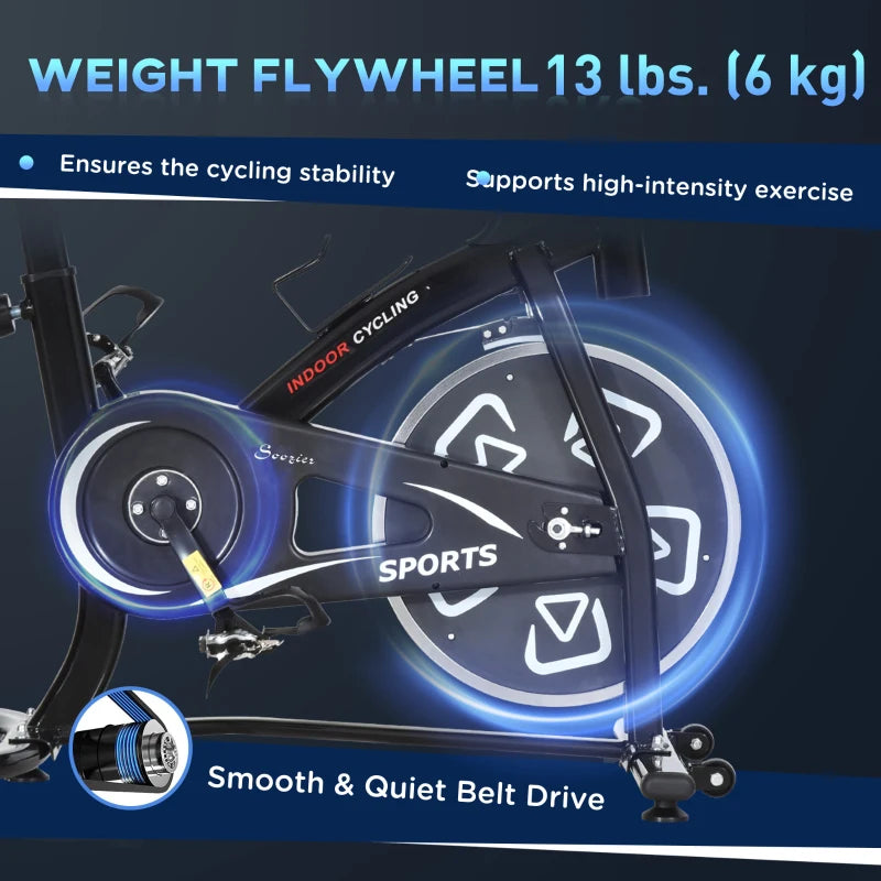 Soozier Exercise Bike, Stationary Bike with LCD Display, Indoor Cycling Bike for Home Workout, with 6 Flywheel, Black