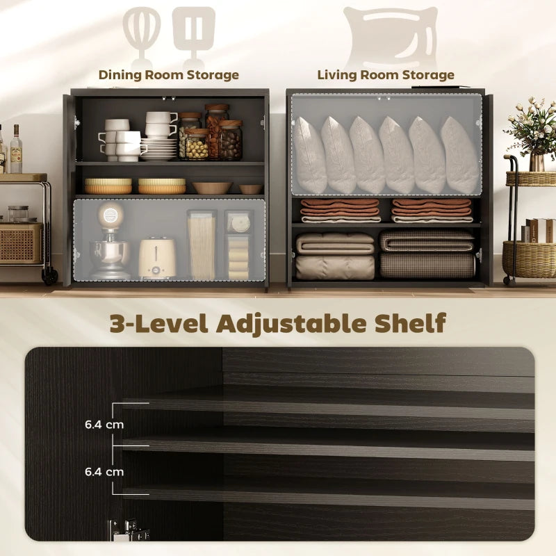 Sideboard Buffet Cabinet Set of 2, Kitchen Cabinet with Soft-Close Door and Adjustable Shelves, Distressed Black Grey