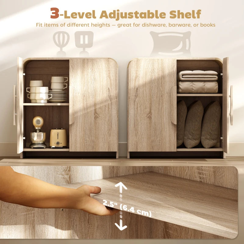 Sideboard Buffet Cabinet, 31.5" Modern Kitchen Storage Cabinet with Soft-Close Door and Adjustable Shelf, Natural Wood