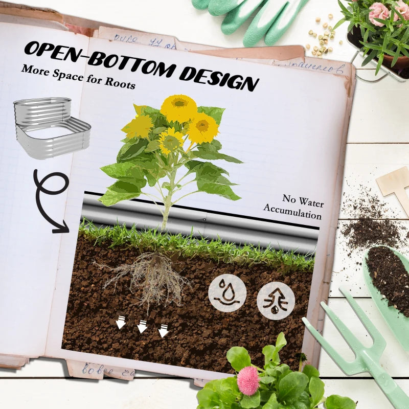 3.4'x3.4'x1' Outdoor Raised Garden Bed, 2-Tier Galvanized Planter Box with Safety Edging for Vegetable, Flower, Fruit