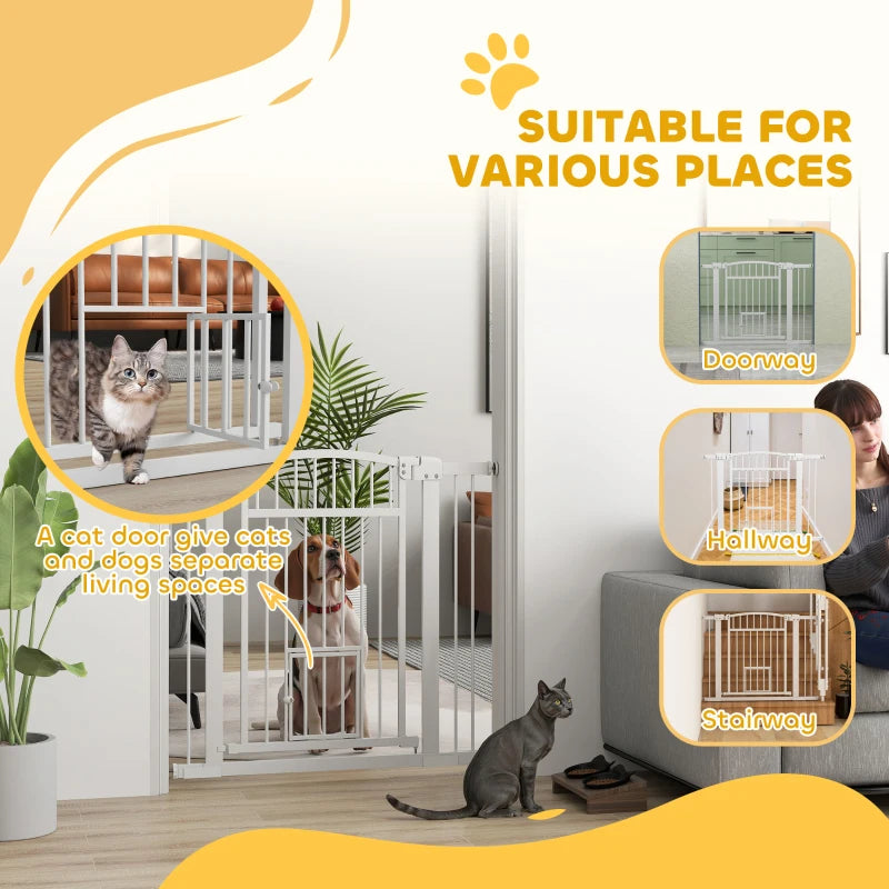 30"-41" Extra Wide Pet Gate with Small Door, 30" H Dog Gate with 3-Inch and 5.5-Inch Extension Kit