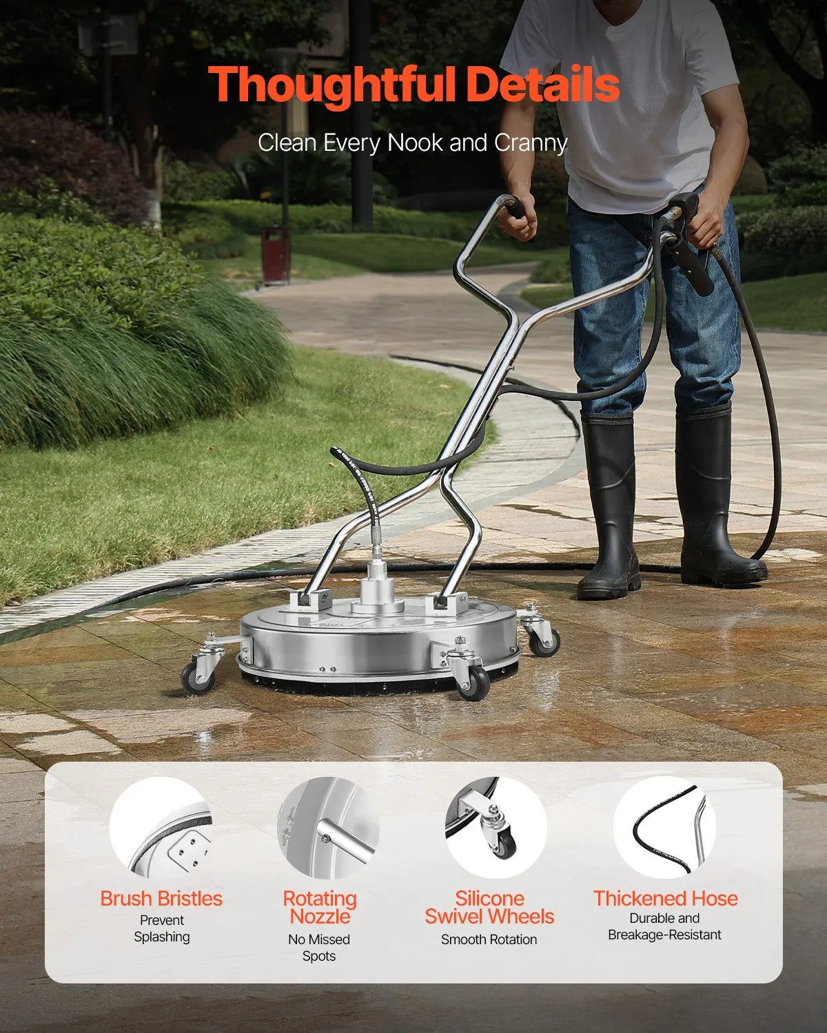 VEVOR 21" Pressure Washer Surface Cleaner 4 Wheels Dual Handle 4000 Max PSI