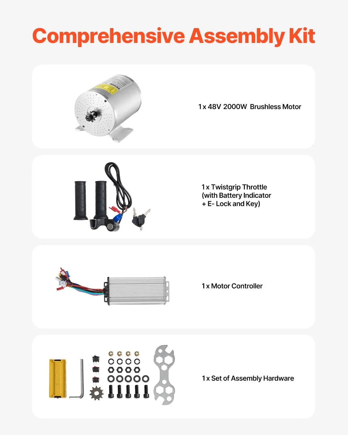 VEVOR 2000W Electric Brushless DC Motor Kit 48V 4300rpm Motor & Speed Controller
