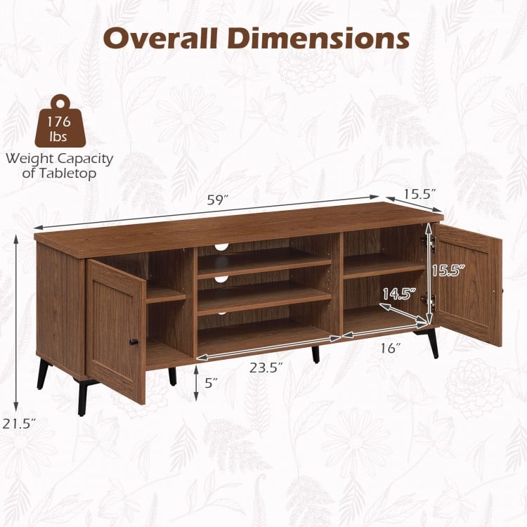 2-Door TV Stand for TVs up to 65 Inch Mid Century Modern Entertainment Center-Brown