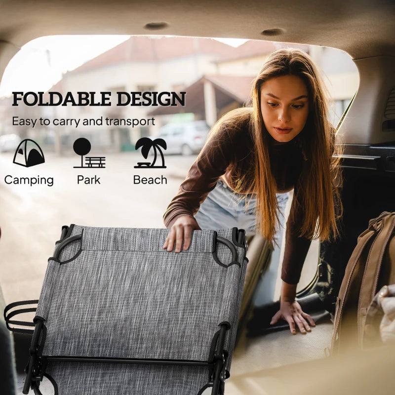 2-Piece Folding Lounge Chairs with Adjustable Backrest, Tanning Chair with Cushion, Side Pocket, Headrest, Grey