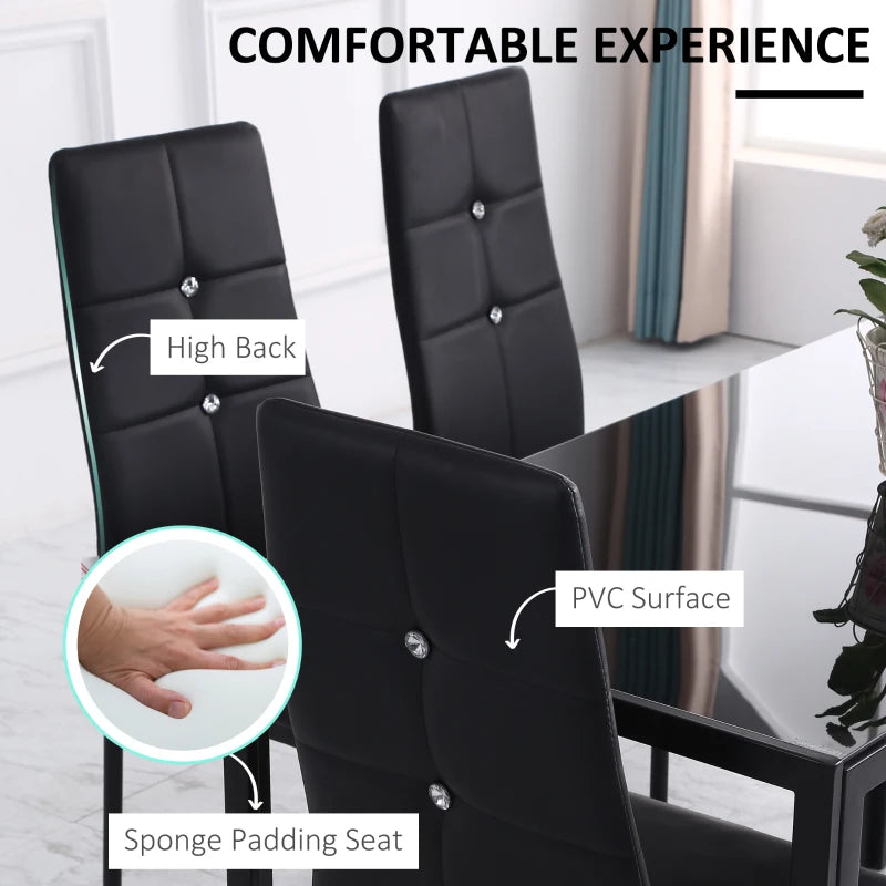 Set of 6 Button Tufted Back Side Chairs with Upholstered Seat, Steel Legs for Living Room, Kitchen, Bedroom, Black