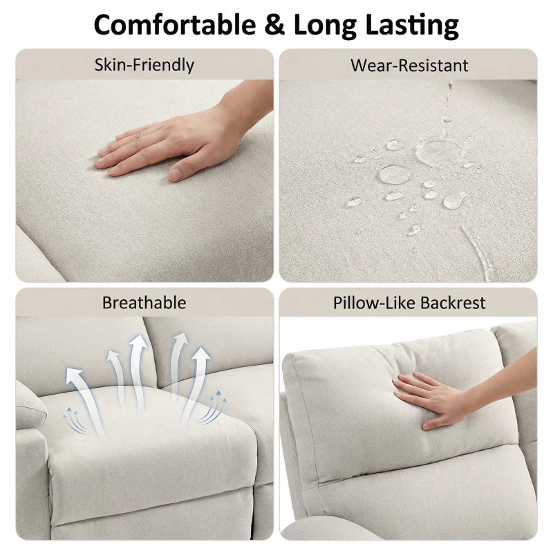 2 Seater Reclining Sofa, Loveseat Recliner Sofa with Footrest and Split Backrest, for Home Theater, Living Room, Cream White