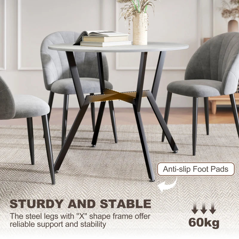 35" Round Dining Table, Modern Dining Room Table with Steel Frame, Space Saving Small Kitchen Table, Grey