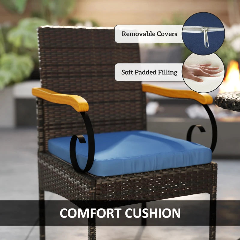 Set of 2 Rattan Outdoor Dining Chairs, Wicker Patio Chairs with Removable Cushion, Acacia Wood Armrests, Navy Blue