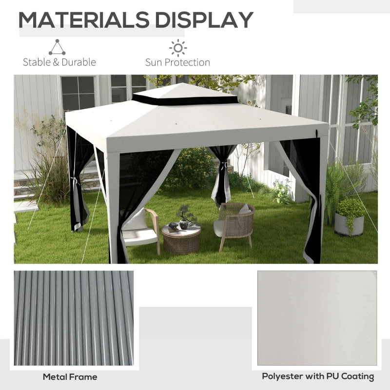 10' x 10' Outdoor Canopy Tent Party Tent with Mesh Netting and Double Tier Roof for Backyard, Garden, Patio, Grey