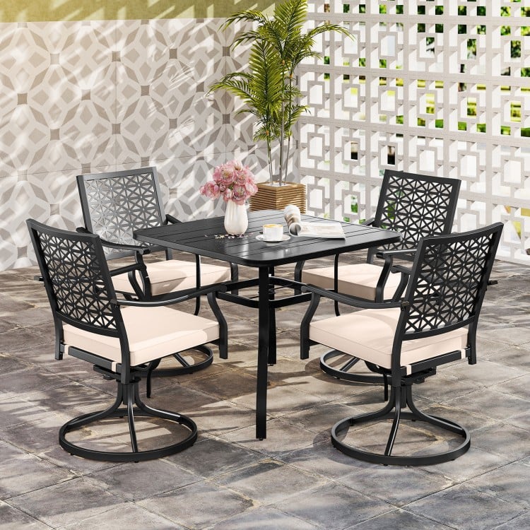 2 Pieces Outdoor Swivel Chairs Patio Dining Chairs with Padded Cushions-Beige