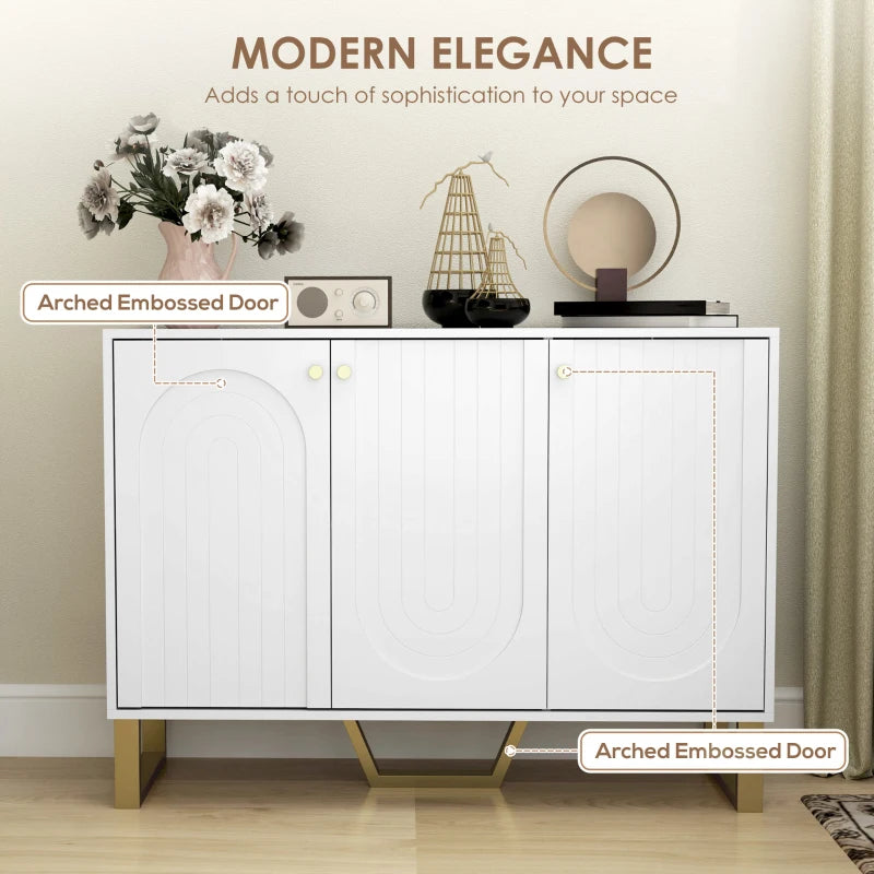 Sideboard Buffet Cabinet with 3 Doors, Modern Storage Cabinet with Adjustable Shelves & Center Leg, White