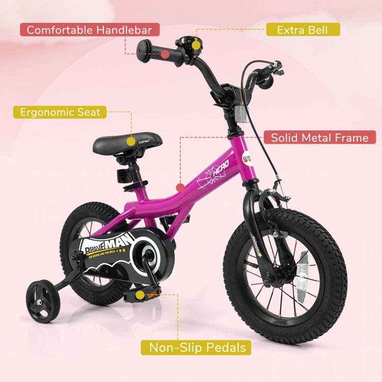 12-Inch Kids Bike with Removable Training Wheels Pink-Brave Hero