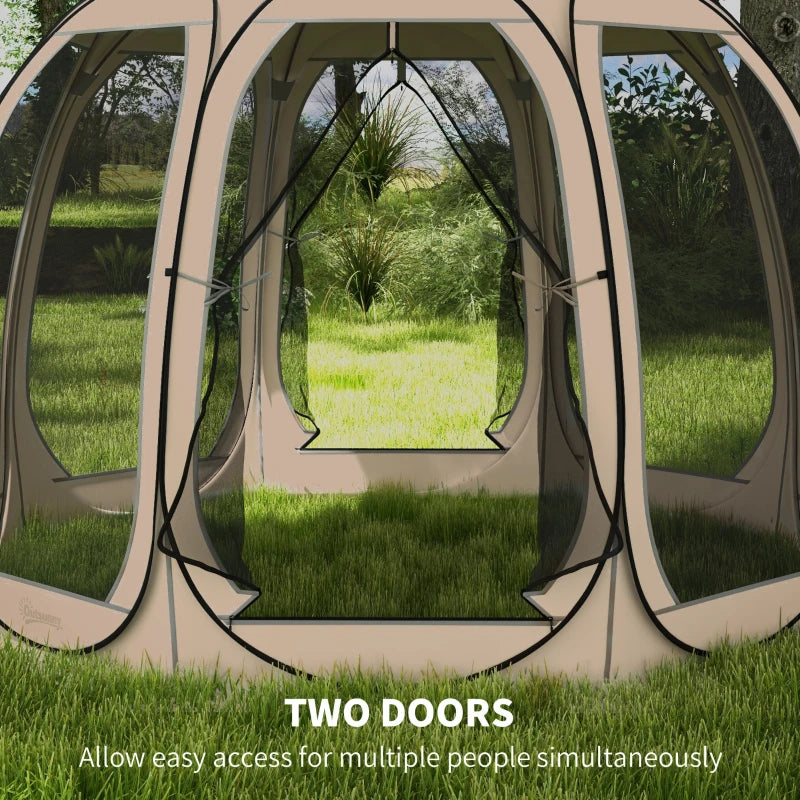 11' x 11.5' Screen Tent, Pop Up Camping Gazebo with Portable Carry Bag and 2 Doors, Beige