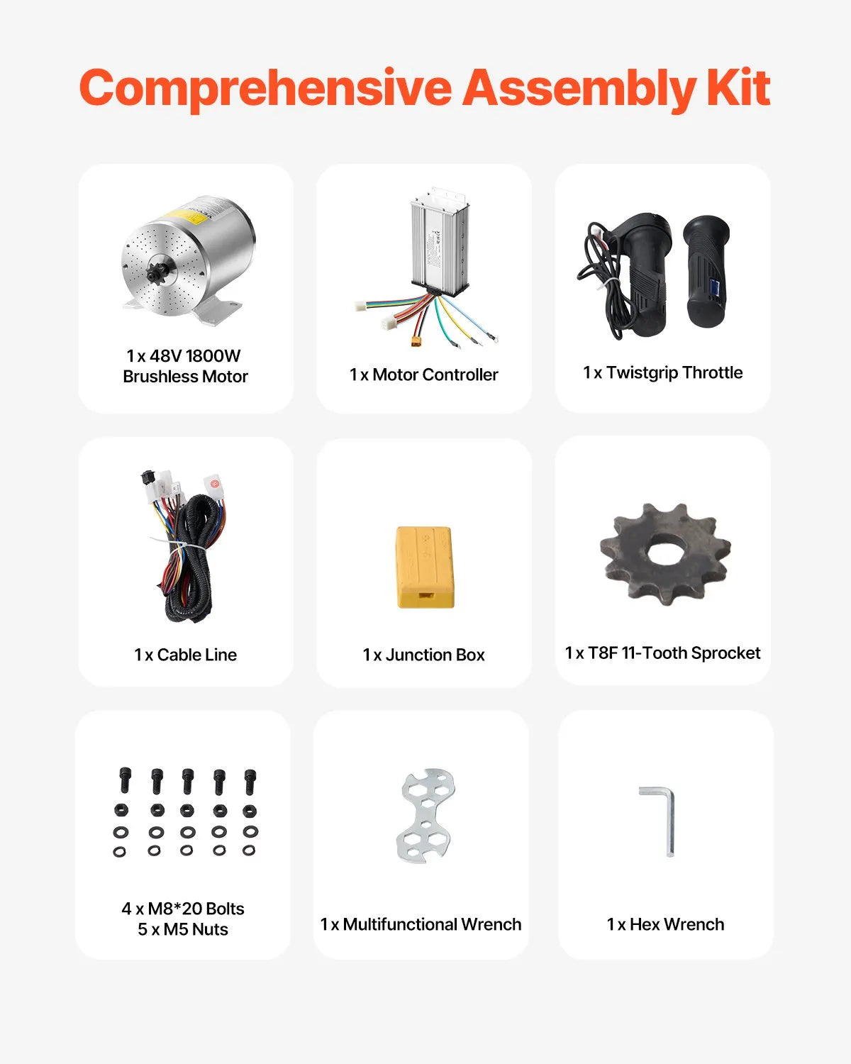 VEVOR 1800W Electric Brushless DC Motor Kit 48V 4500rpm with Upgraded Controller