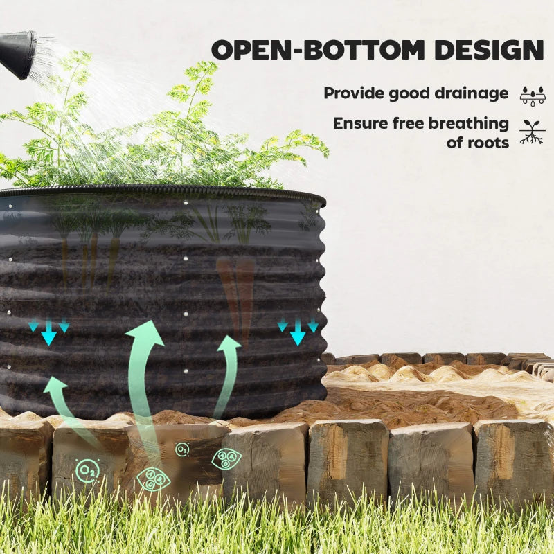Set of 2 Raised Garden Bed, Metal Planter Box with Safety Edging, Easy-to-assemble Stock Tank, Dark Grey