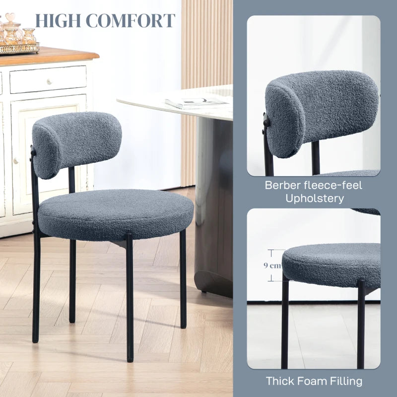 4 Pieces Kitchen Chairs, Modern Dining Chairs w/ Berber Fleece Upholstery and Steel Legs for Living Room, Grey