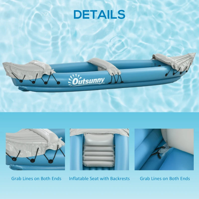 2-Person Inflatable Kayak, Foldable Inflatable Fishing Boat Canoe Set With Air Pump, Aluminum Oars, Blue