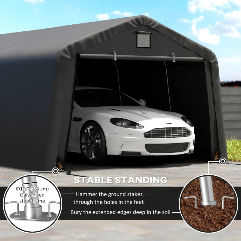 12' x 20' Portable Garage, Heavy Duty Carport Canopy with Ventilation Windows and Large Roll-up Door, Black