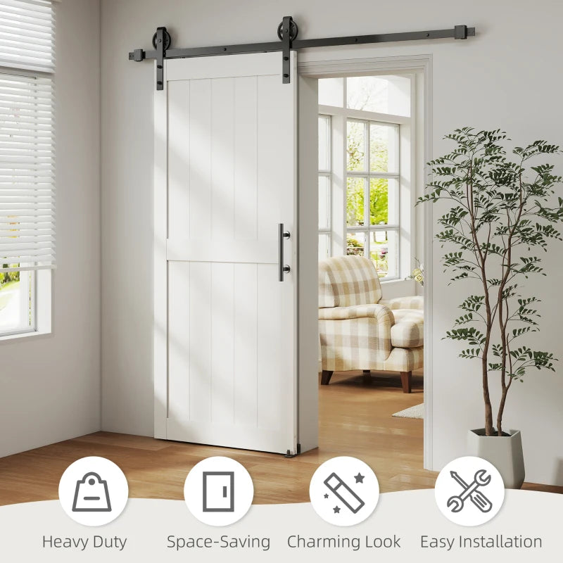 32inx84in Barn Door with 6FT Sliding Door Hardware Kit, Handle, Upgraded Rollers and Floor Guide, Waterproof, White