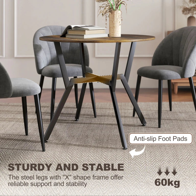 35" Round Dining Table, Modern Dining Room Table with Steel Frame, Space Saving Small Kitchen Table, Rustic Brown